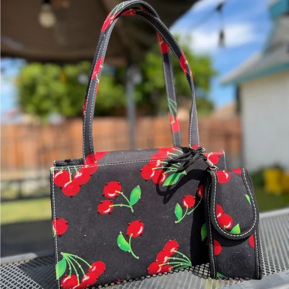 Othr Black Tote with Red Cherry Print - Picture 1 of 6